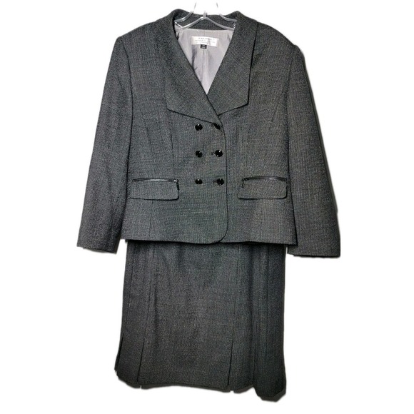 Tahari Jackets & Blazers - Tahari  Womens  Size 12P Levine Wool Gray Blazer & Skirt Suit Business